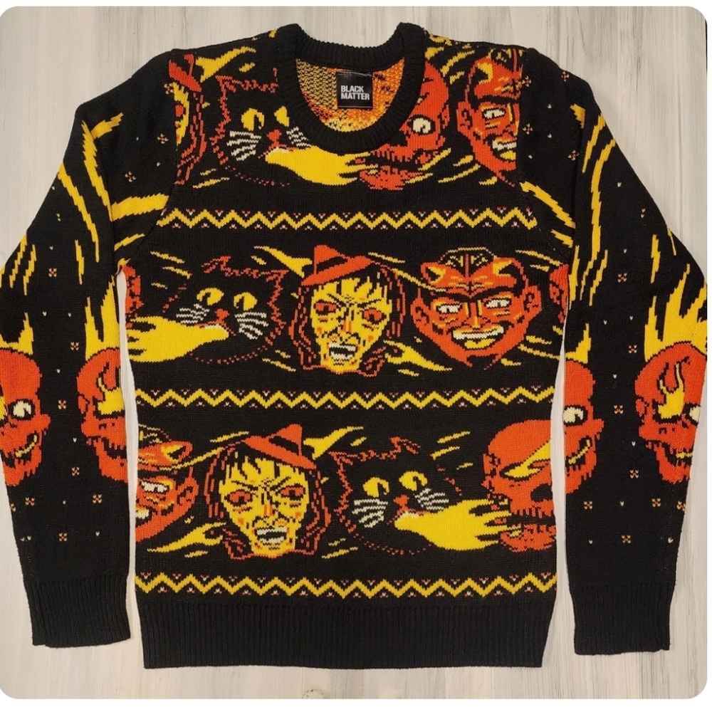 Hot Topic Dark Matter Ugly Halloween Fire Sweater